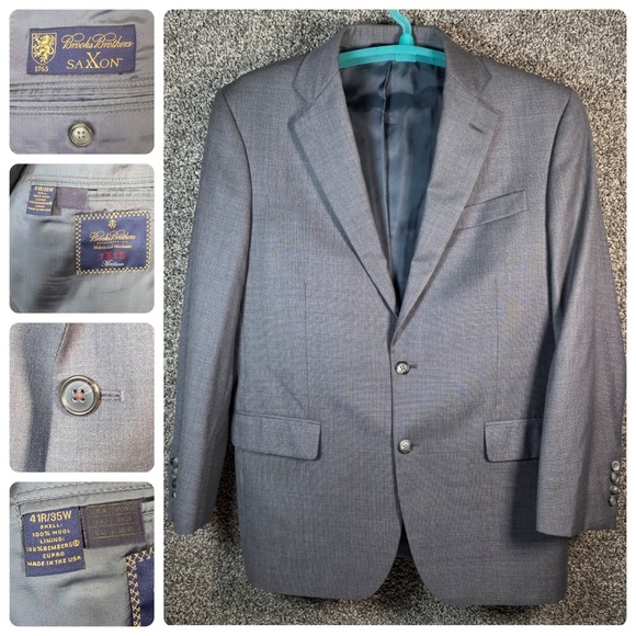 Brooks Brothers 1818 Madison Saxxon Blazer Mens 41R Gray Blue Sport Coat